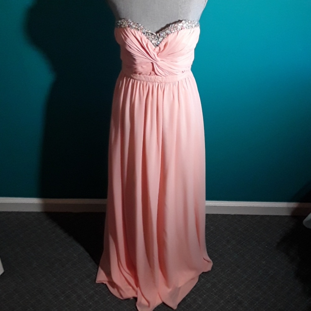 Strapless peach chiffon dress